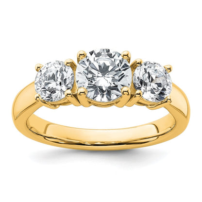 14K Yellow Gold 2 carat Certified Lab Grown Diamond VS+ F+ Three Stone Complete Engagement Ring