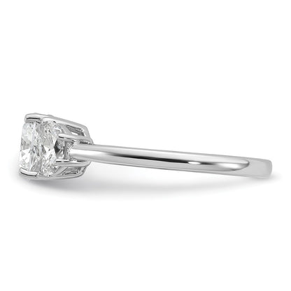 14K White Gold 2 carat Certified Lab Grown Diamond VS+ F+ Complete Cushion and Half Moon Three Stone Engagement Ring