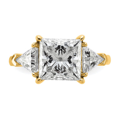 14K Yellow Gold 4 1/8 carat Certified Lab Grown Diamond VS+ F+ Princess and Trillion Complete Three Stone Engagement Ring