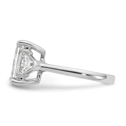 14K White Gold 3 5/8 carat Certified Lab Grown Diamond VS/SI+ G+ Radiant and Triangle Complete Three Stone Engagement Ring