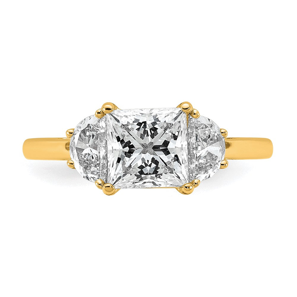 14K Yellow Gold 2 carat Certified Lab Grown Diamond VS/SI+ G+ Princess and Half Moon Complete Three Stone Engagement Ring