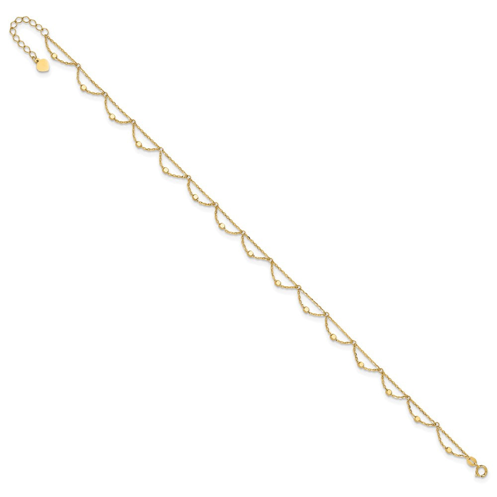 14K Yellow Gold Diamond-cut Fancy Beaded 10 Inch Plus 1.5 Inch Extender - Total 11.5 Inch Anklet