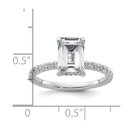 14K White Gold 2 3/8 carat Certified Lab Grown Diamond VS/SI+ G+ Emerald Complete Solitaire with Flair Engagement Ring