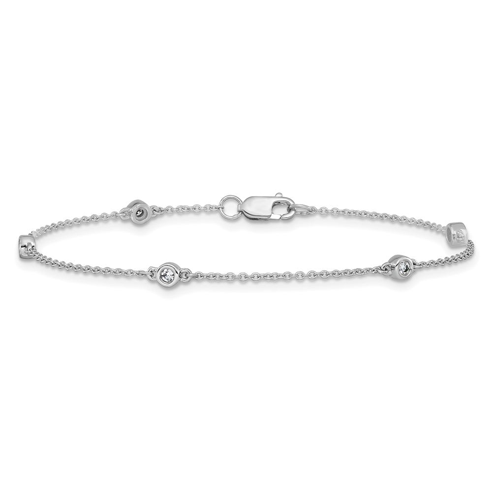 14K White Gold Complete 1/8 carat Bezel-set Diamond and Cable Chain 5-Station 7 Inch Bracelet