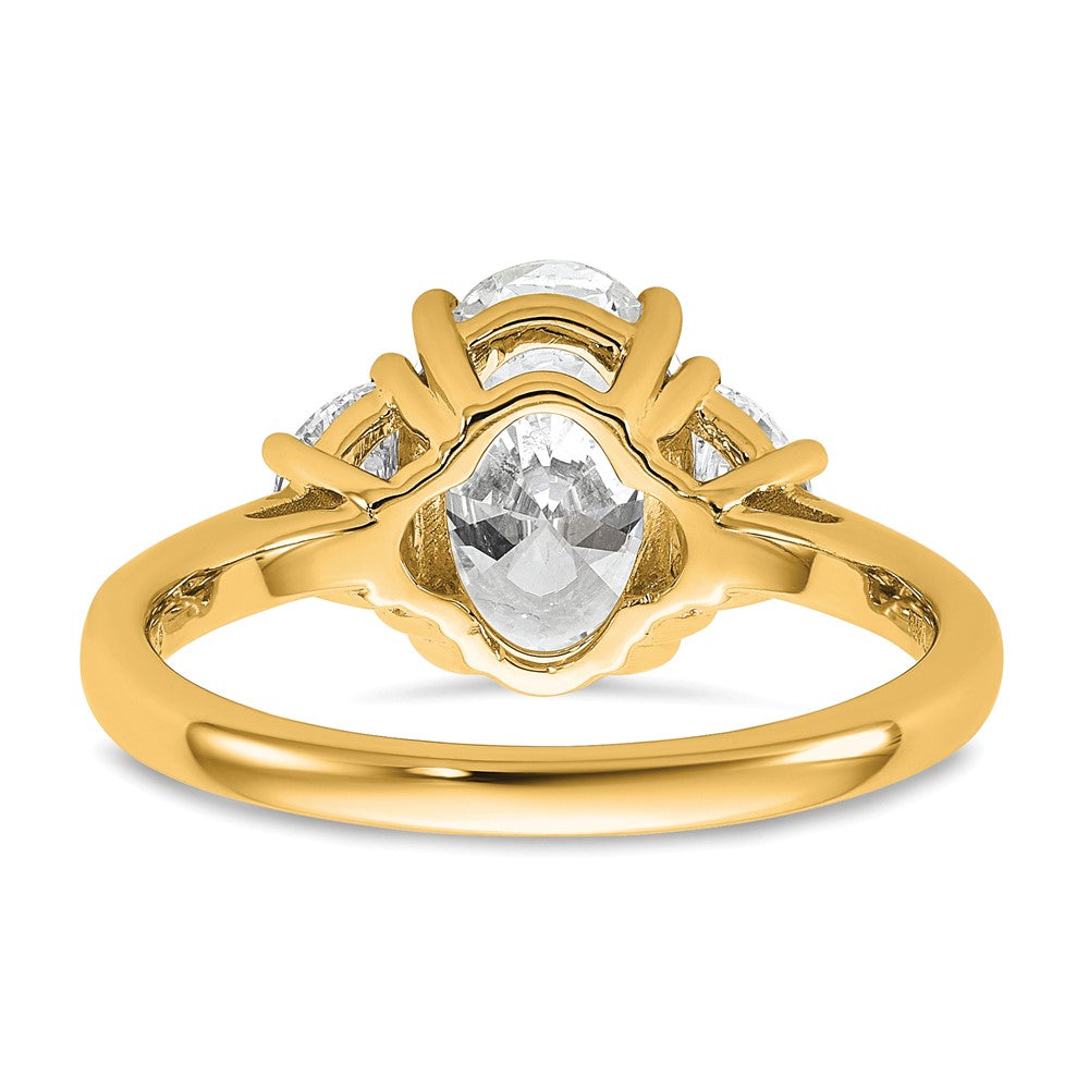 14K Yellow Gold 1/2 carat Lab Grown Diamond VS/SI+ G+ Half Moon and 2 carat Oval Center Semi Mount Three Stone Engagement Ring