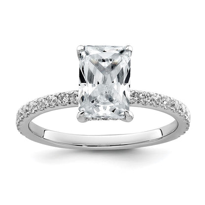 14K White Gold 2 carat Certified Lab Grown Diamond VS/SI+ G+ Radiant Complete Solitaire with Flair Engagement Ring