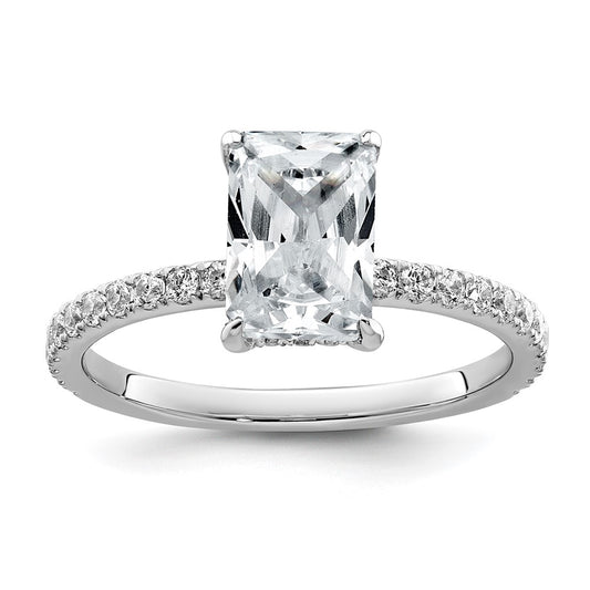14K White Gold 2 carat Certified Lab Grown Diamond VS/SI+ G+ Radiant Complete Solitaire with Flair Engagement Ring