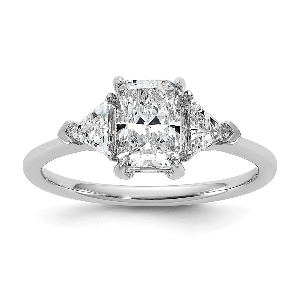 14K White Gold 3/8 carat Lab Grown Diamond VS/SI+ G+ Triangle 1 carat Radiant Center Semi Mount Three Stone Engagement Ring