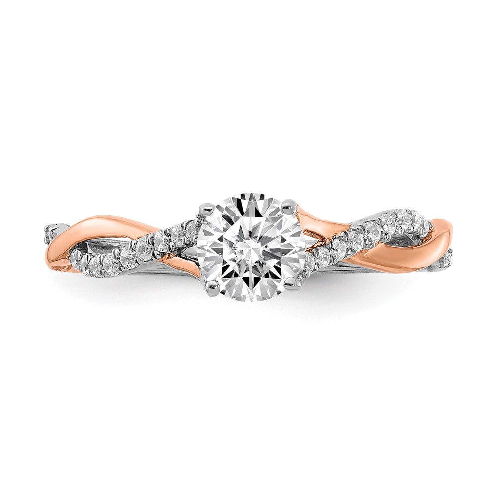 14K White and Rose Gold Criss-Cross (Holds 1/2 carat (5.2mm) Round Center) 1/8 carat Diamond Semi-mount Engagement Ring
