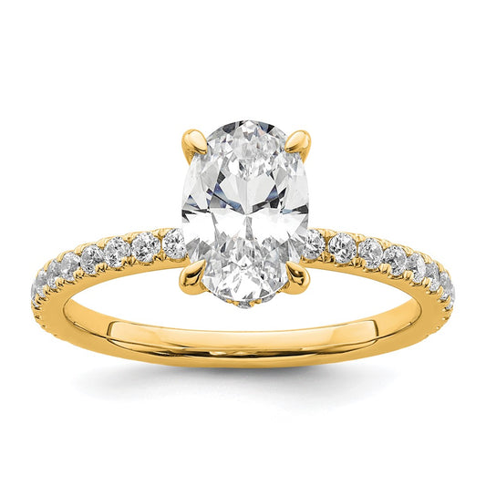14K Yellow Gold 1 7/8 carat Certified Lab Grown Diamond VS/SI+ G+ Oval Complete Solitaire with Flair Engagement Ring