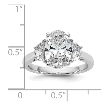 14K White Gold 5/8 carat Lab Grown Diamond VS+ F+ Half Moon and 2 1/2 carat Oval Center Semi Mount Three Stone Engagement Ring