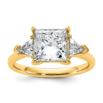 14K Yellow Gold 5/8 carat Lab Grown Diamond VS/SI+ G+ Trillion and 2 1/2 carat Princess Center Semi Mount Three Stone Engagement Ring