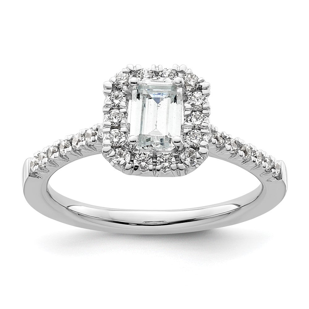 14K White Gold Halo (Holds 3/4 carat (5.7x4.5mm) Emerald-cut Center) 1/3 carat Diamond Semi-mount Engagement Ring