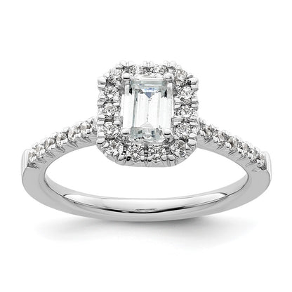 14K White Gold Halo (Holds 3/4 carat (5.7x4.5mm) Emerald-cut Center) 1/3 carat Diamond Semi-mount Engagement Ring