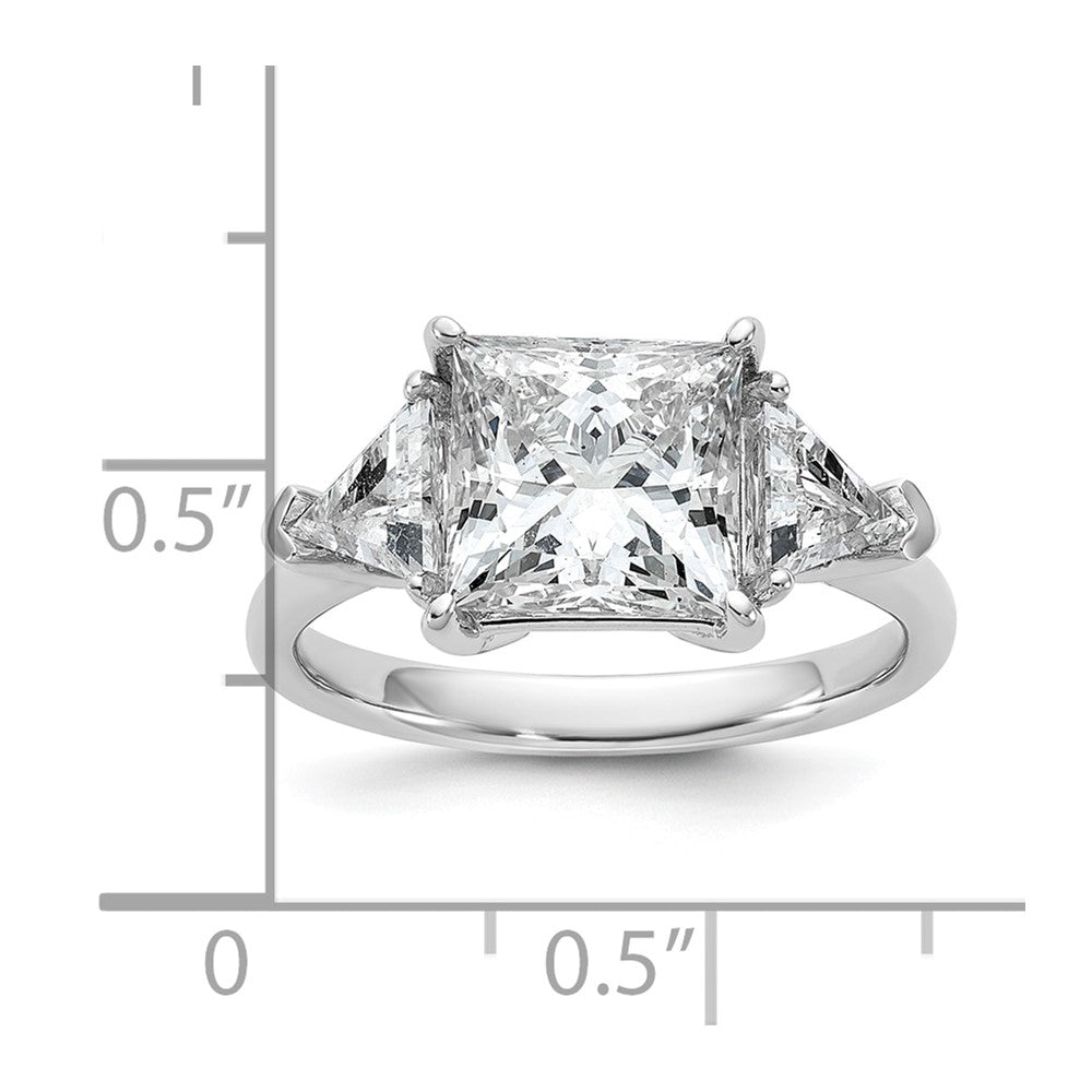 14K White Gold 4 1/8 carat Certified Lab Grown Diamond VS+ F+ Princess and Trillion Complete Three Stone Engagement Ring