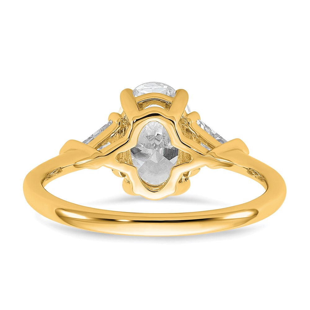 14K Yellow Gold 1/2 carat Lab Grown Diamond VS/SI+ G+ Trillion and 1 1/2 carat Oval Center Semi Mount Three Stone Engagement Ring