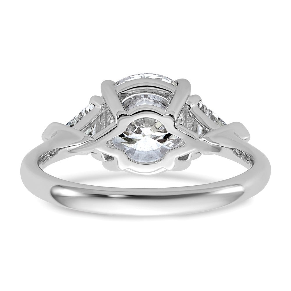 14K White Gold 5/8 carat Lab Grown Diamond VS/SI+ G+ Triangle 2 1/2 carat Round Semi Mount Three Stone Engagement Ring