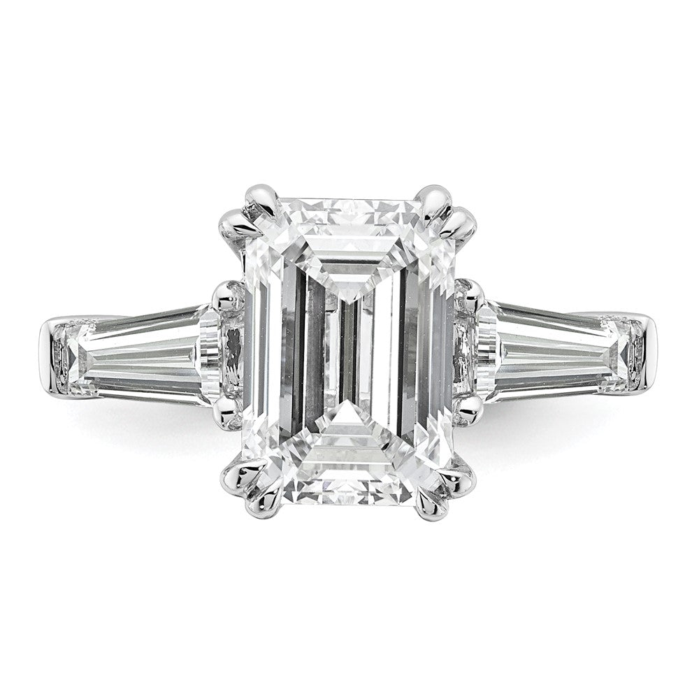 14K White Gold 3 3/4 carat Lab Grown Diamond VS+ F+ Complete Emerald and Tapered Baguette Engagement Ring