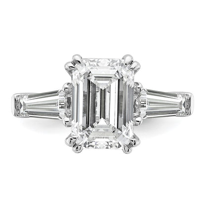 14K White Gold 3 3/4 carat Lab Grown Diamond VS+ F+ Complete Emerald and Tapered Baguette Engagement Ring