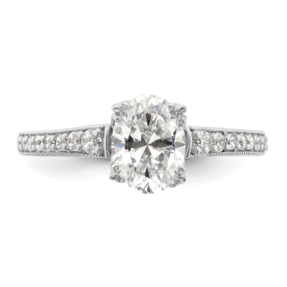 14K White Gold (Holds 1 carat (8.00x6.1mm) Oval Center) 1/5 carat Diamond Semi-Mount Engagement Ring