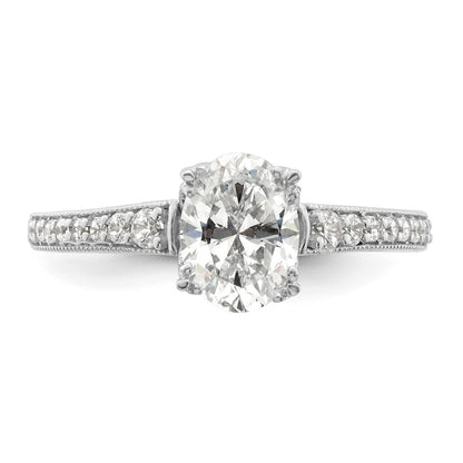 14K White Gold (Holds 1 carat (8.00x6.1mm) Oval Center) 1/5 carat Diamond Semi-Mount Engagement Ring