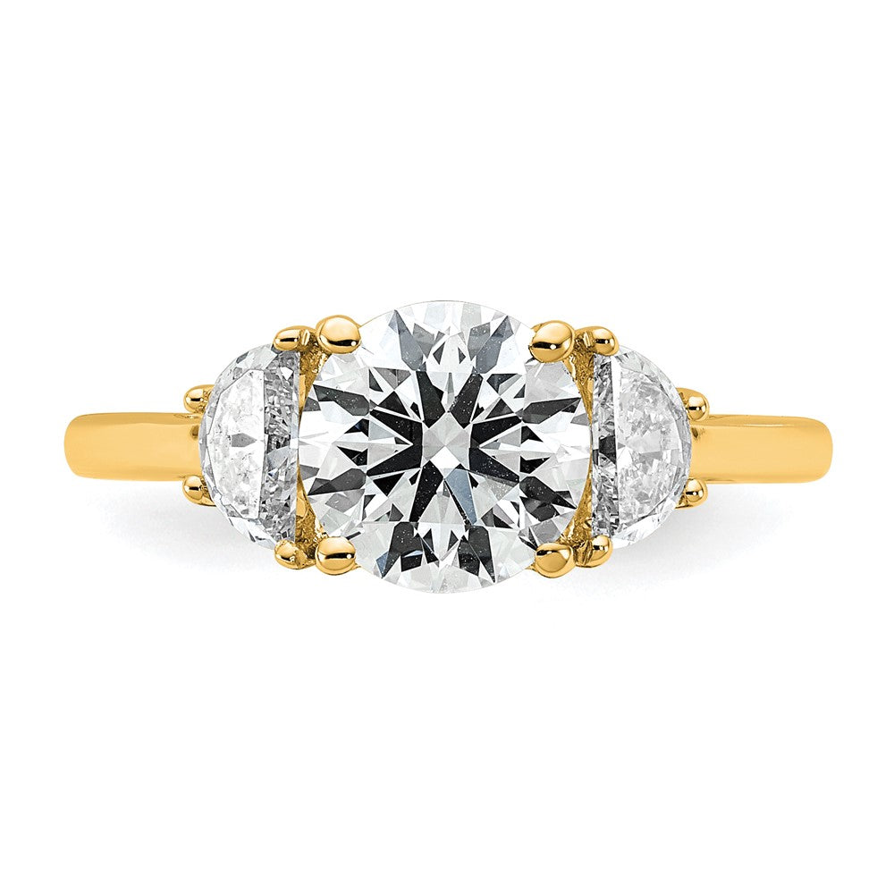 14K Yellow Gold 1/2 carat Lab Grown Diamond VS+ F+ 1 1/2 carat Center Round Semi Mount Three Stone Engagement Ring