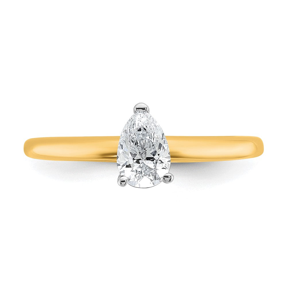 14K Two-Tone Gold Two-tone 1/2 carat Certified Lab Grown Diamond VS+ F+ Pear Solitaire Complete Engagement Ring