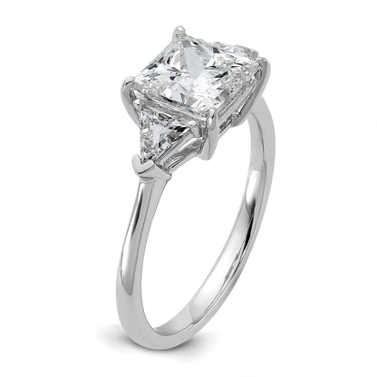 14K White Gold 2 1/2 carat Certified Lab Grown Diamond VS+ F+ Princess and Trillion Complete Three Stone Engagement Ring