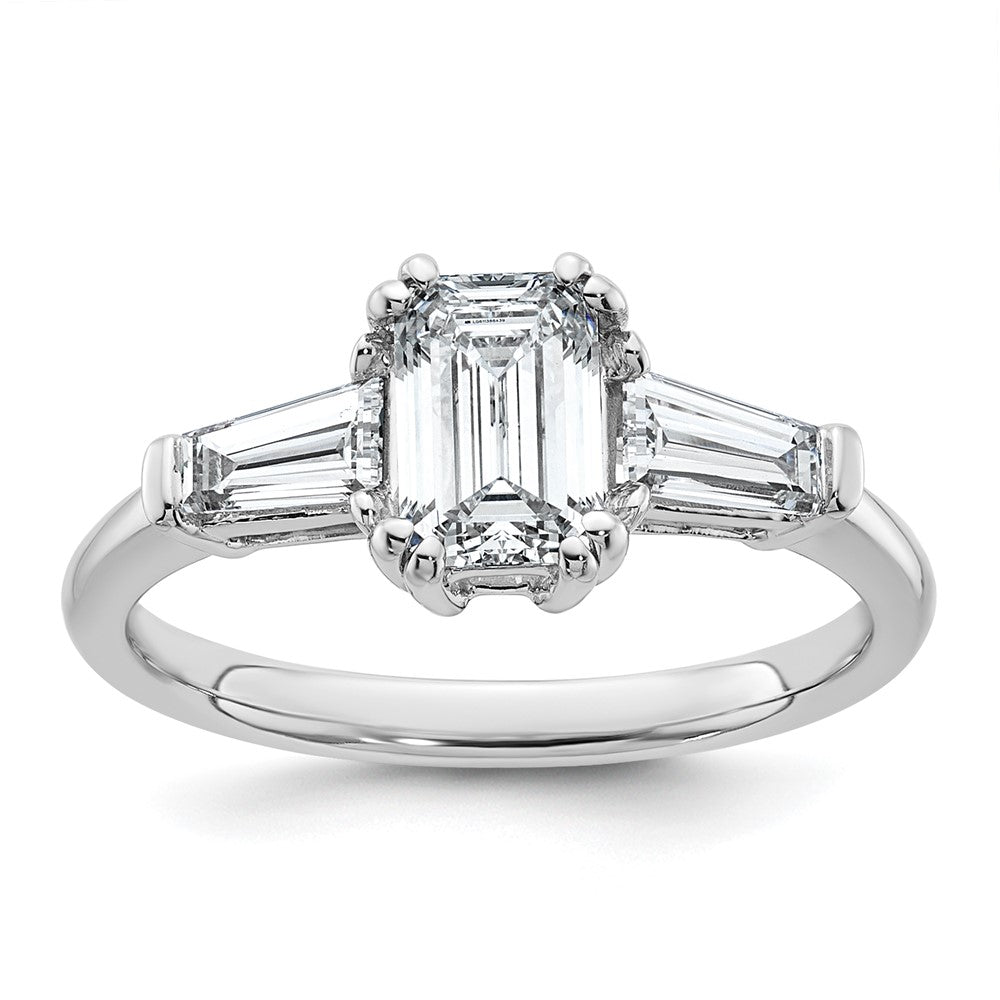 14K White Gold 1 1/2 carat Lab Grown Diamond VS+ F+ Complete Emerald and Tapered Baguette Engagement Ring