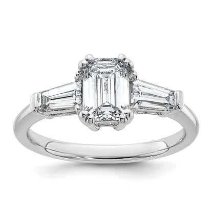 14K White Gold 1 1/2 carat Lab Grown Diamond VS+ F+ Complete Emerald and Tapered Baguette Engagement Ring