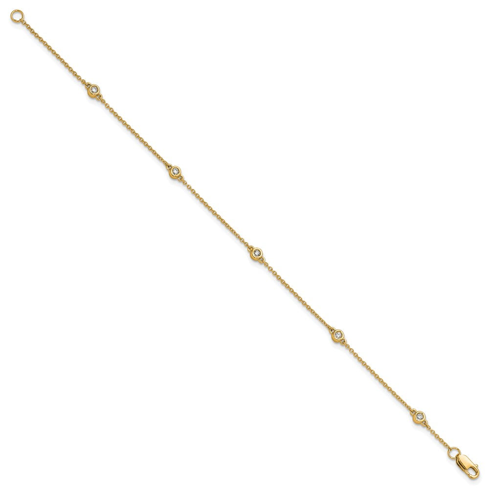 14K Yellow Gold Complete 1/8 carat Bezel-set Diamond and Cable Chain 5-Station 7 Inch Bracelet