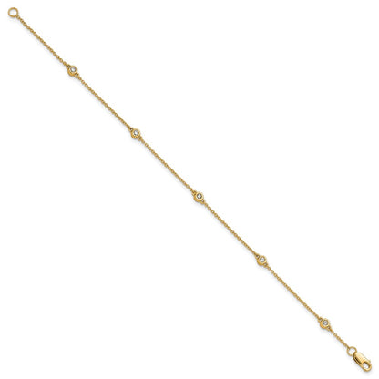 14K Yellow Gold Complete 1/8 carat Bezel-set Diamond and Cable Chain 5-Station 7 Inch Bracelet