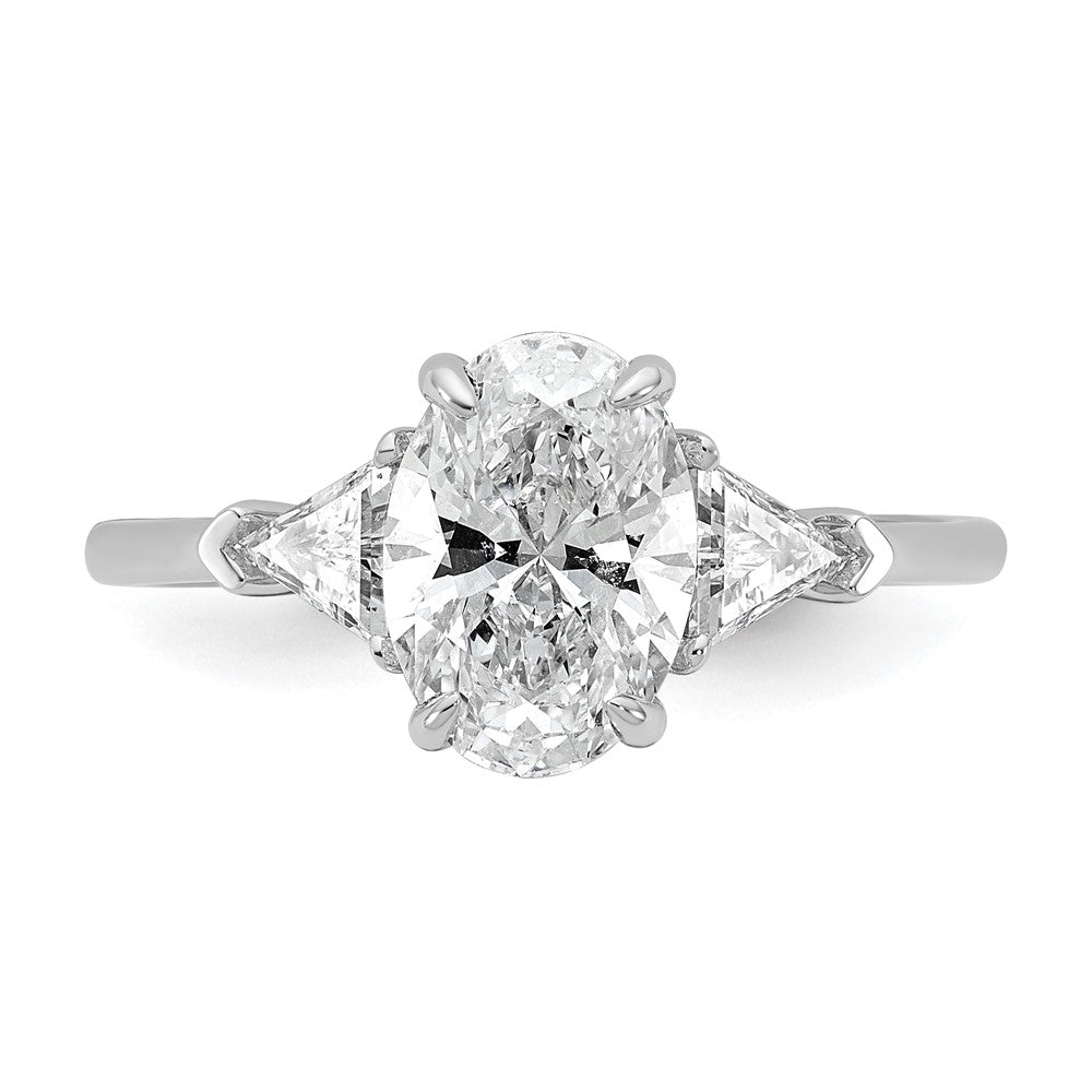 14K White Gold 2 carat Certified Lab Grown Diamond VS+ F+ Complete Oval and Trillion Three Stone Engagement Ring