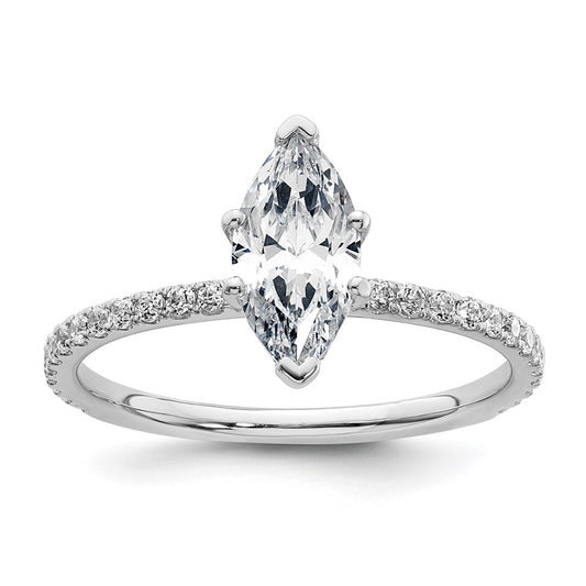 14K White Gold 1 3/8 carat Certified Lab Grown Diamond VS/SI+ G+ Marquise Complete Solitaire with Flair Engagement Ring