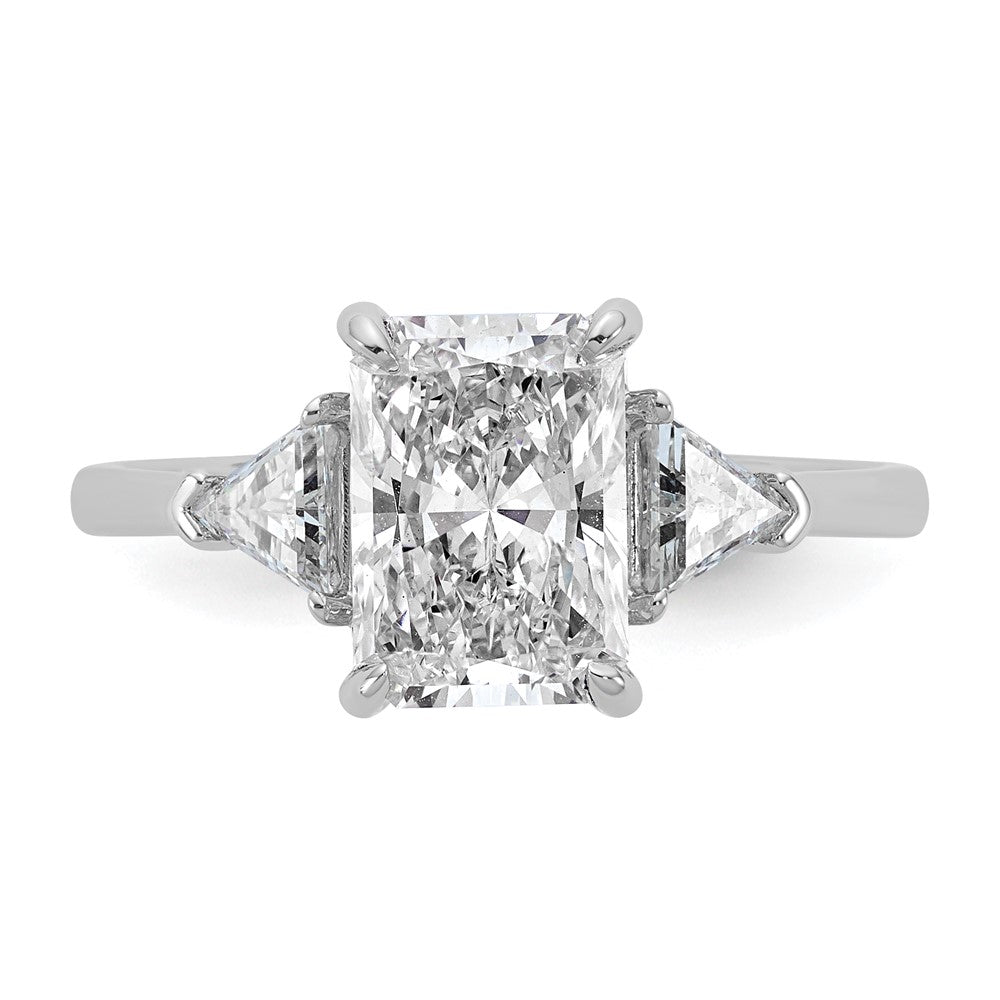 14K White Gold 1/2 carat Lab Grown Diamond VS/SI+ G+ Triangle 2 carat Radiant Center Semi Mount Three Stone Engagement Ring