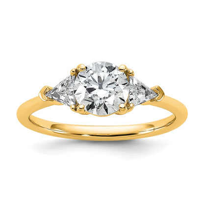14K Yellow Gold 1/2 carat Lab Grown Diamond VS/SI+ G+ Triangle 1 carat Round Semi Mount Three Stone Engagement Ring