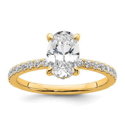 14K Yellow Gold 1 7/8 carat Certified Lab Grown Diamond VS+ F+ Oval Complete Solitaire with Flair Engagement Ring