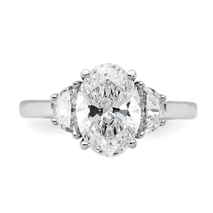 14K White Gold 2 1/2 carat Certified Lab Grown Diamond VS+ F+ Complete Oval and Half Moon Three Stone Engagement Ring