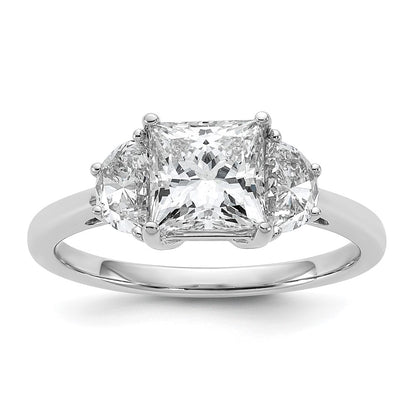14K White Gold 2 carat Certified Lab Grown Diamond VS+ F+ Princess and Half Moon Complete Three Stone Engagement Ring