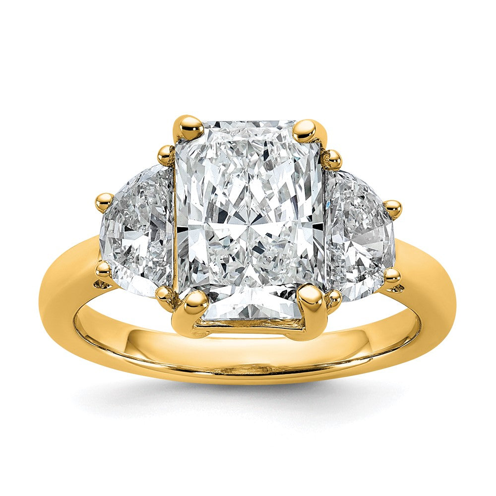 14K Yellow Gold 1 carat Lab Grown Diamond VS/SI+ G+ Half Moon 3 carat Radiant Center Semi Mount Engagement Ring