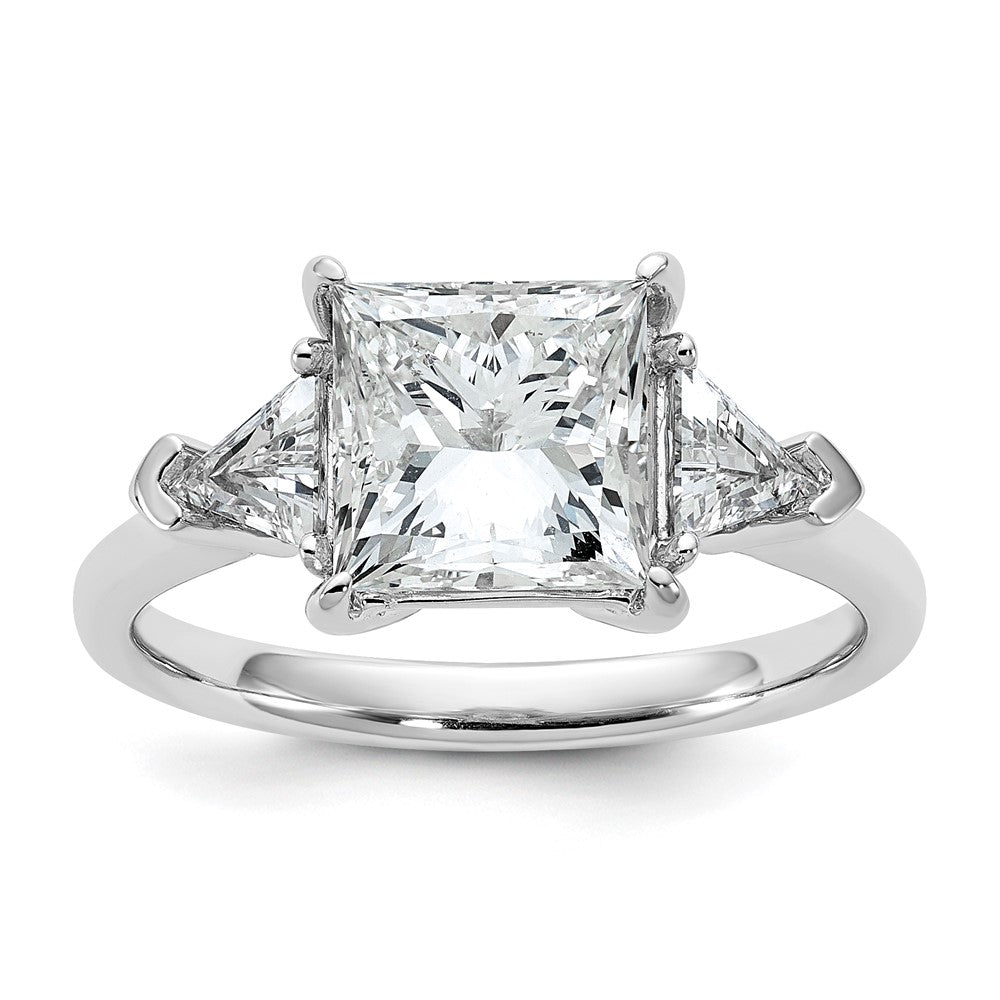 14K White Gold 3 1/8 carat Certified Lab Grown Diamond VS/SI+ G+ Princess and Trillion Complete Three Stone Engagement Ring