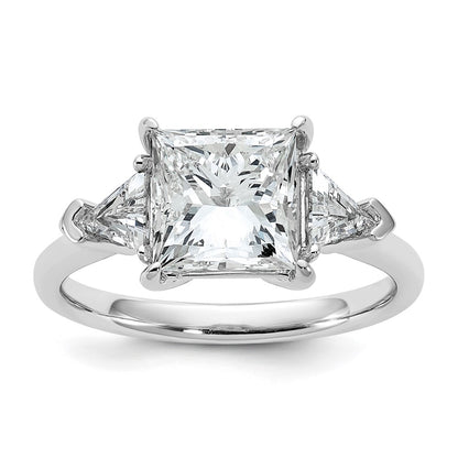14K White Gold 3 1/8 carat Certified Lab Grown Diamond VS/SI+ G+ Princess and Trillion Complete Three Stone Engagement Ring