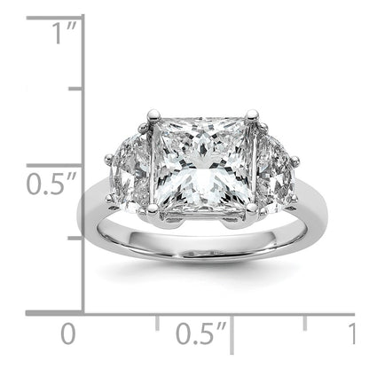 14K White Gold 1 carat Lab Grown Diamond VS+ F+ Half Moon 3 carat Princess Center Semi Mount Three Stone Engagement Ring