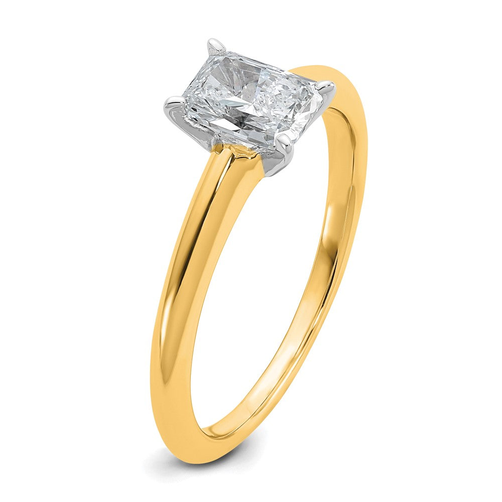 14K Two-Tone Gold Two-tone 3/4 carat Certified Lab Grown Diamond VS+ F+ Radiant Solitaire Complete Engagement Ring