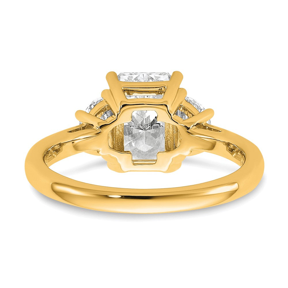 14K Yellow Gold 1/2 carat Lab Grown Diamond VS+ F+ Half Moon 2 carat Radiant Center Semi Mount Engagement Ring