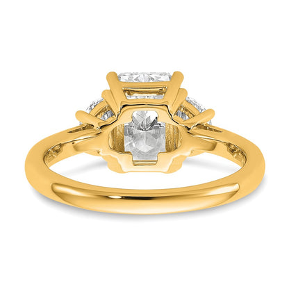 14K Yellow Gold 1/2 carat Lab Grown Diamond VS+ F+ Half Moon 2 carat Radiant Center Semi Mount Engagement Ring