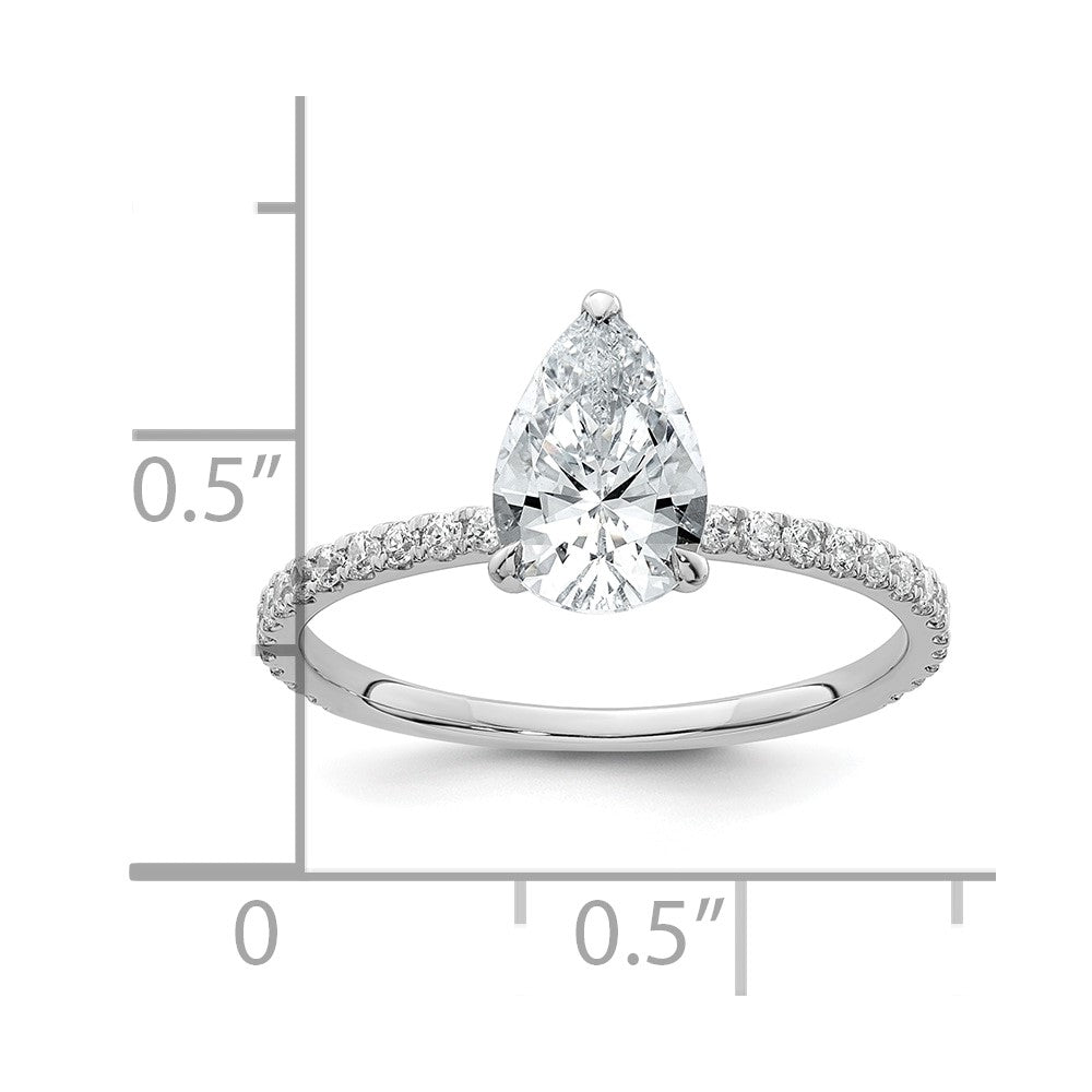 14K White Gold 1 3/8 carat Certified Lab Grown Diamond VS/SI+ G+ Pear Complete Solitaire with Flair Engagement Ring