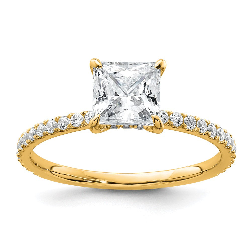 14K Yellow Gold 1 3/8 carat Certified Lab Grown Diamond VS+ F+ Princess Complete Solitaire with Flair Engagement Ring
