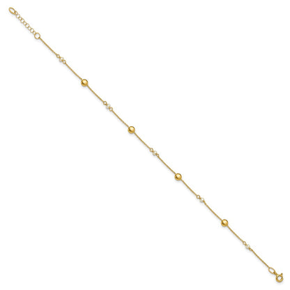 14K Yellow Gold Freshwater Cultured Pearl / Round Beads 9 Inch Plus 1 Inch Extender - Total 10 Inch Anklet