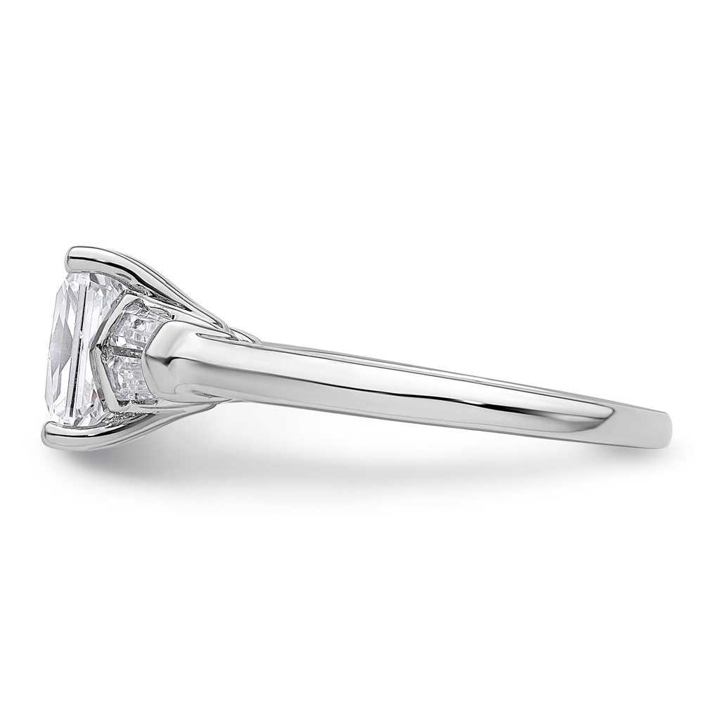 14K White Gold 3/8 carat Lab Grown Diamond VS+ F+ 1 1/2 carat Radiant Center Semi Mount Three Stone Engagement Ring